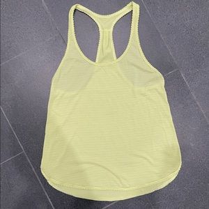 Lululemon athletica racerback tank top in grey & bright lemon stripe sz 6